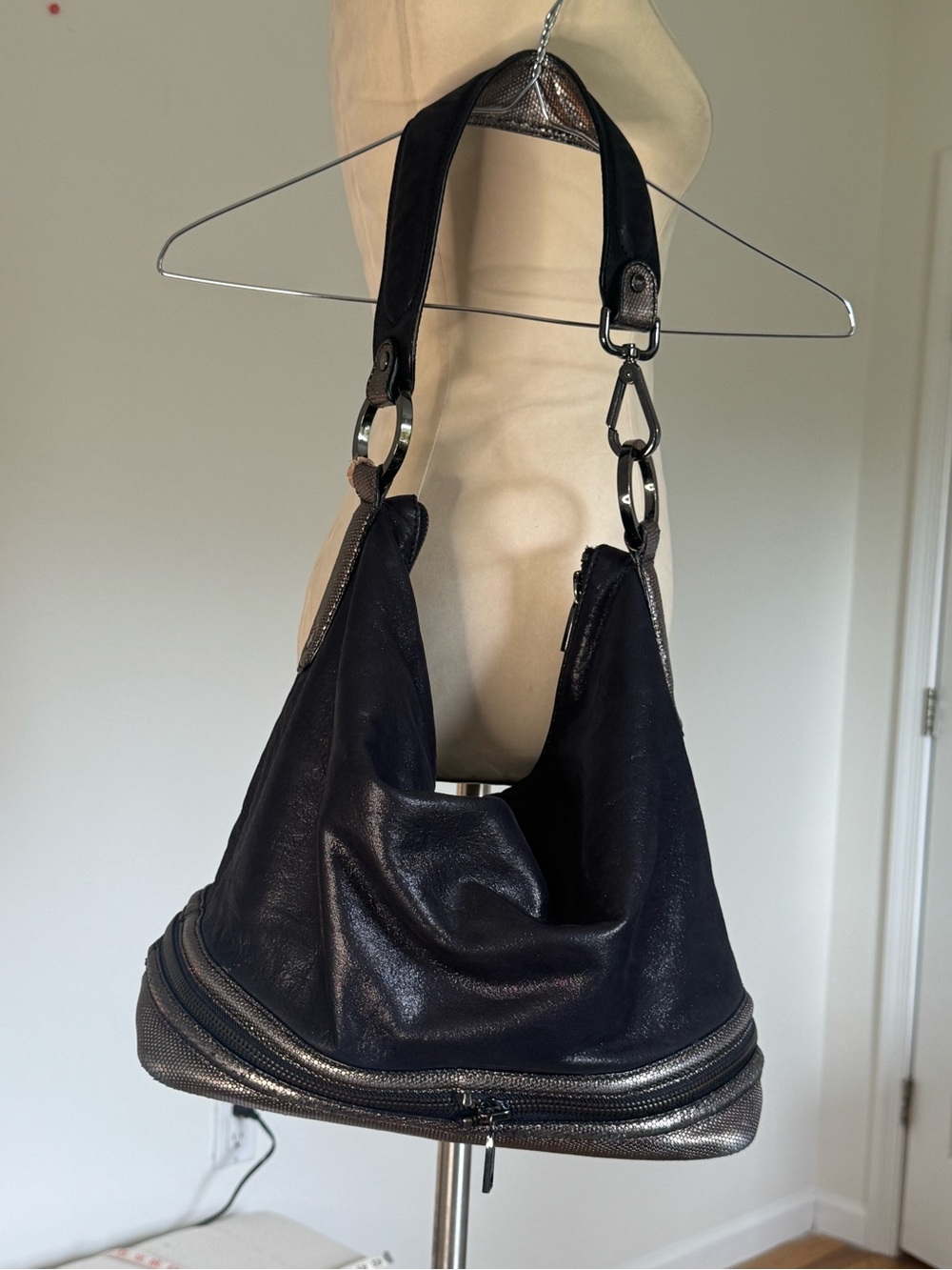Vintage WORTH Black Leather Hobo Bag